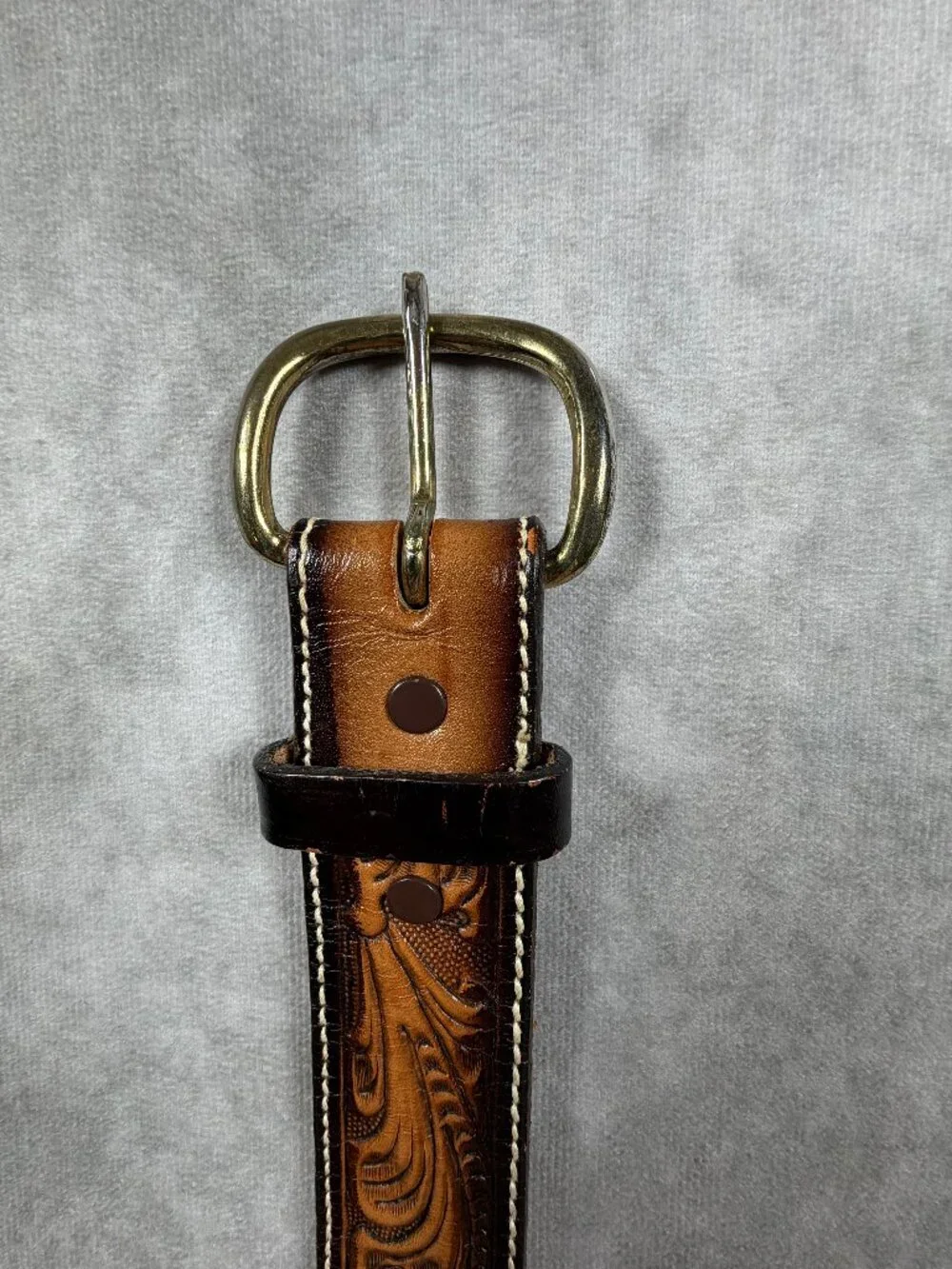 Tony Lama Mens Size 38 Leather Belt Brown Floral Tooled Western Made in USA